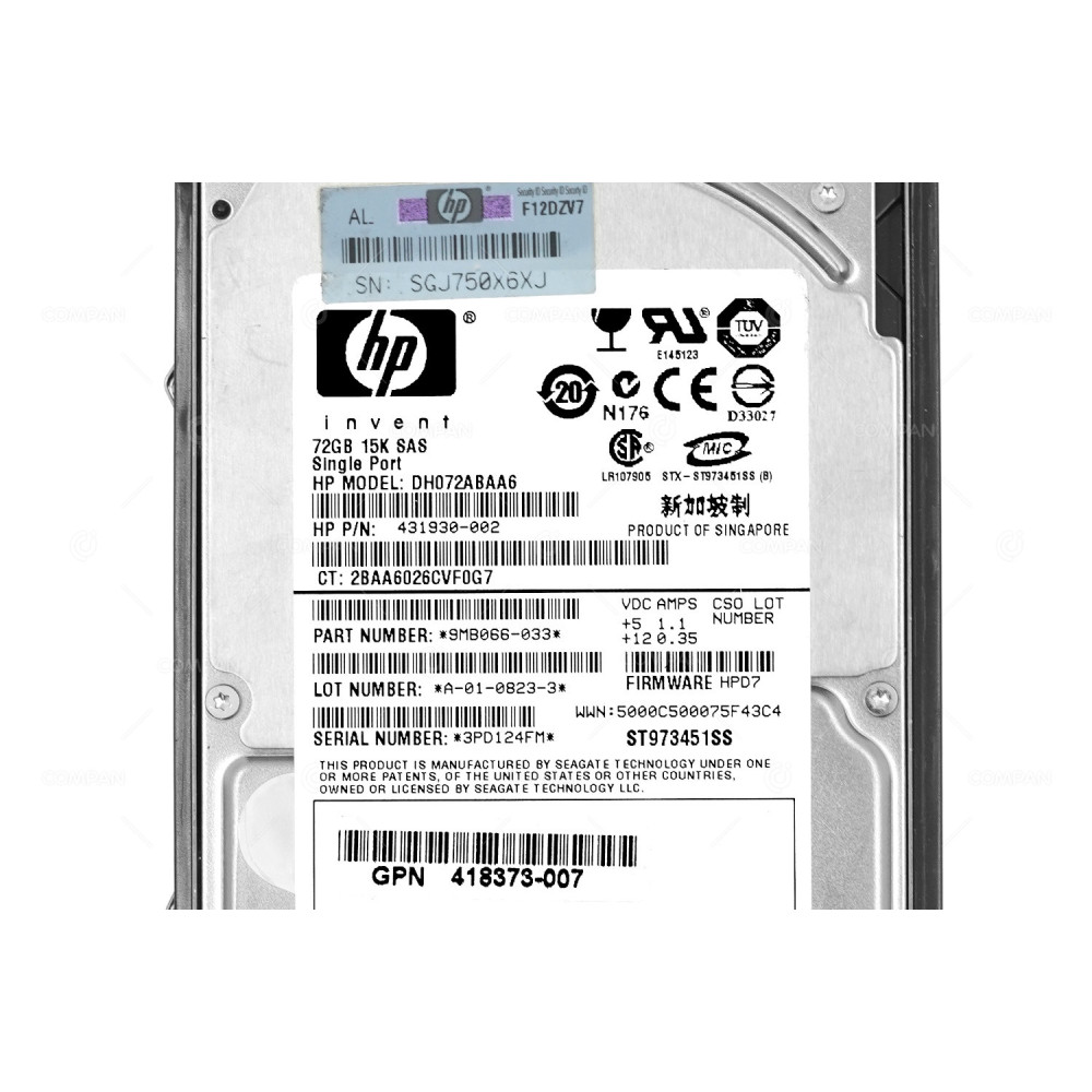 432321-001 HP HDD 73GB 15K SAS 3G 2.5" SFF HOT-SWAP